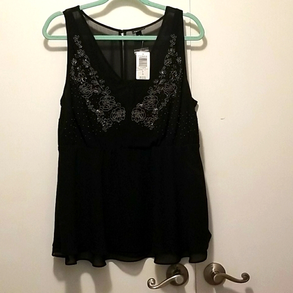 Torrid sz 0, black chiffon beaded tank - Picture 1 of 6